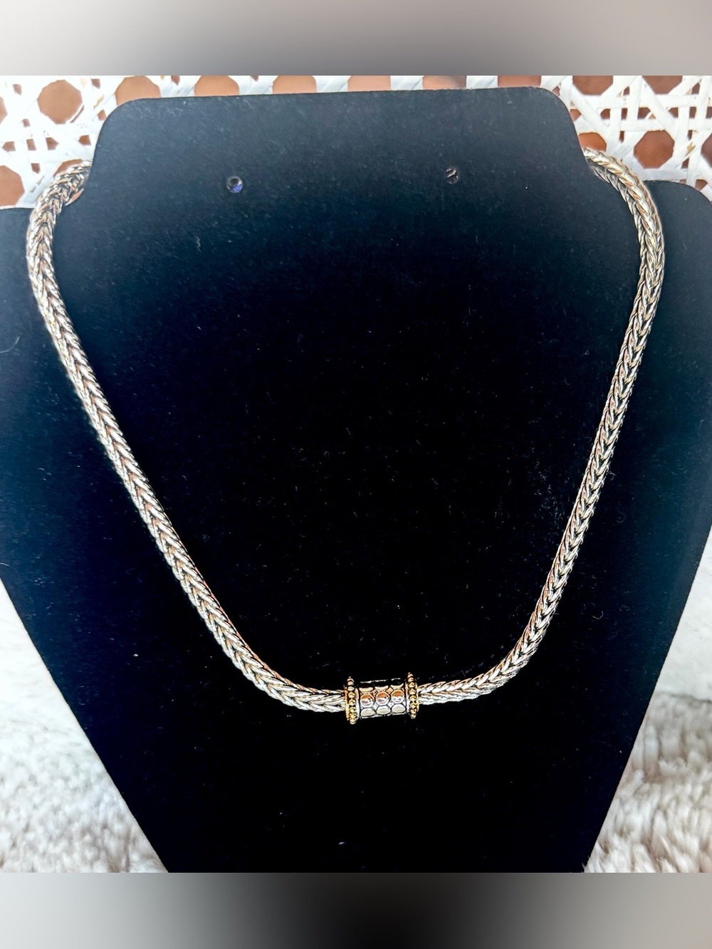 Silver Weave Two-Tone Rope Chain Necklace with Magnetic Clasp
